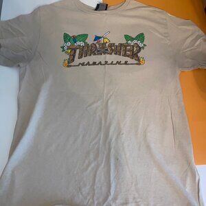 Thrasher Magazine Men's T-Shirt Short Sleeve Tiki Graphic Beige Size M